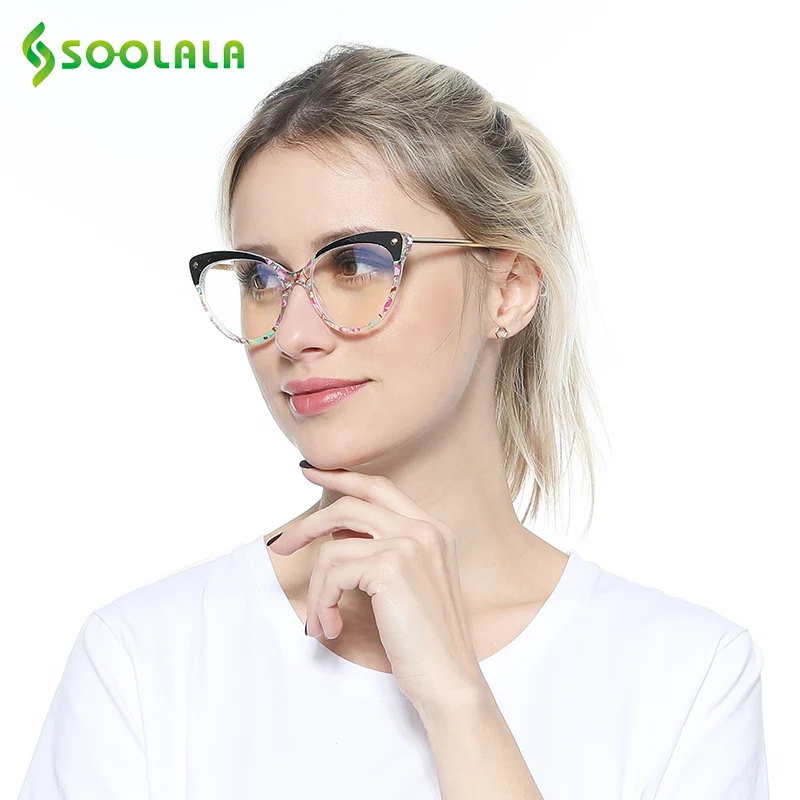 SOOLALA TR90 gafas de lectura de Ojos de gato con luz azul mujeres hombres Semi-Rimless Presbyopic gafas de protección ordenador