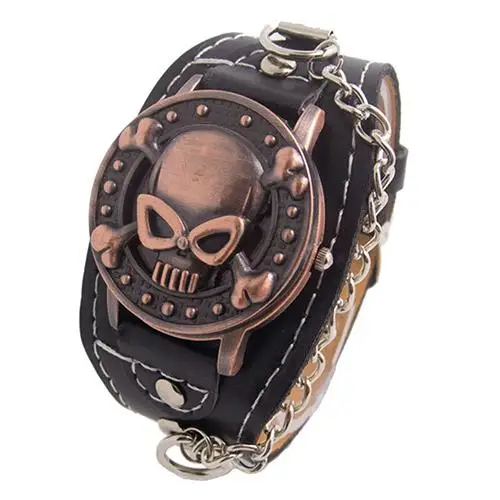 

Fashion Top Brand Luxuy Unisex Steampunk Skull Cover Wristbands Gothic Punk Biker Quartz Wrist Watch