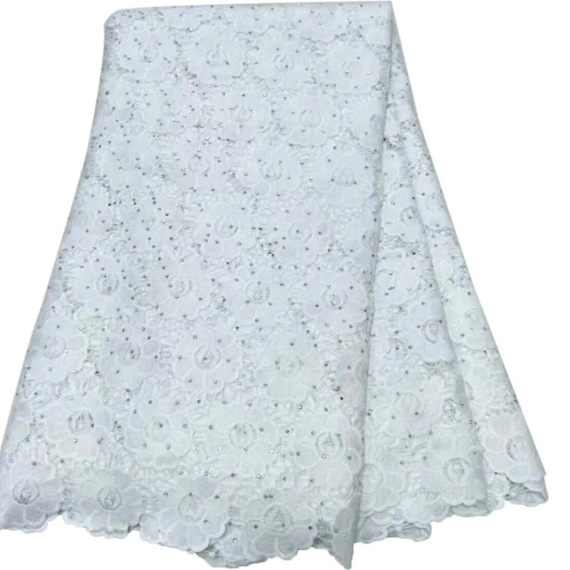 

2018Popular Style White Nigerian Lace fabric for Wedding with beads Dress French Lace Fabric HX921-1