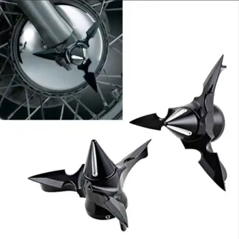 

2 Colors Motorcycle Spun Blade Pointed Center Spinning Front Axle Caps Nut Cover for Harley Dyna Softail Sportster dorp shipping