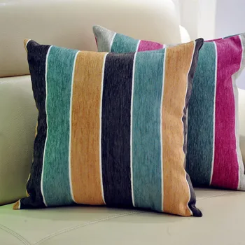 

American country Blue Plaid pillow High-grade striped chenille pillows Model room sofa pillowcase