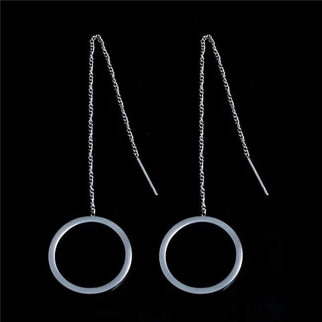 

korean dangle drop long earrings hanging female brincos earing fashion stainless steel jewelry round geometric gold jewelry