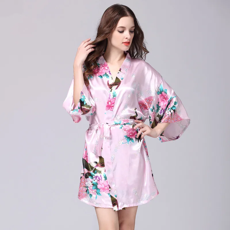 Бренд золото женский с цветочным принтом кимоно платье Китайский Стиль Silk Satin Robe ночная рубашка цветок размеры S M L XL XXL, XXXL