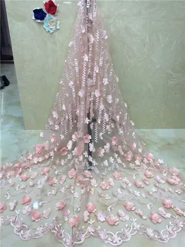 

latest african tull lace fabrics high quality 2018 pink lace with 3D flower french lace fabric with beads Red green blue(FJ-9-18