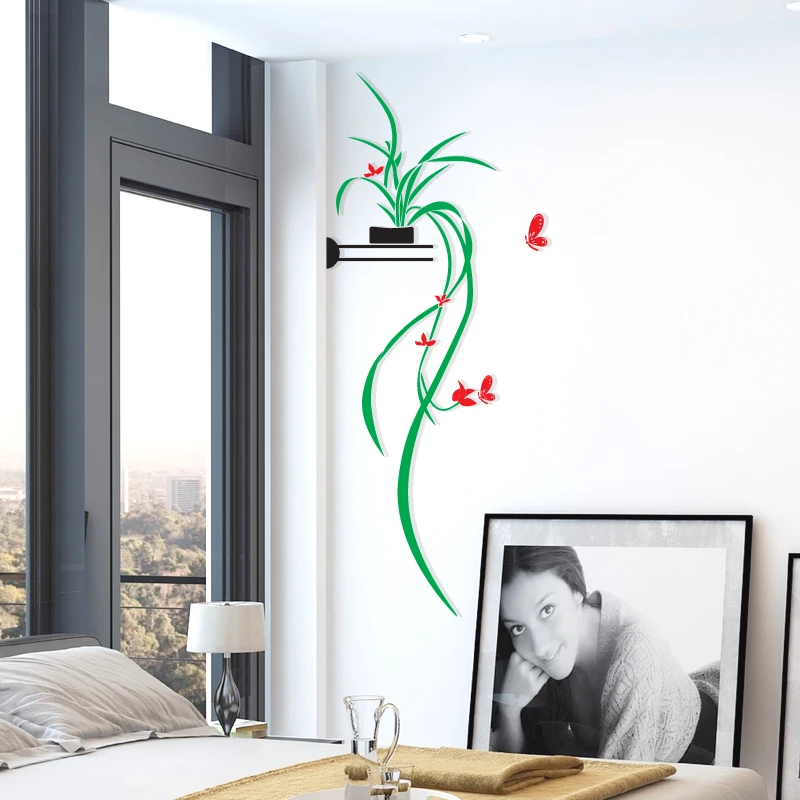 

Creative hanging orchid 3D acrylic self-adhesive wall sticker Living room bedroom dining hall aisle home decoration painting