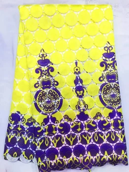 

Lowest price yellow printed blue African cord lace fabric French guipure lace fabric for sewing wedding dress clothing meterial