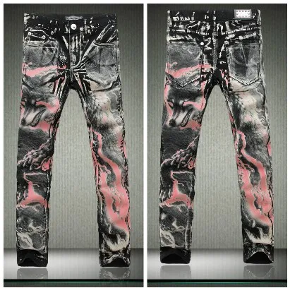 

2017 Men/Women Animal Print Brand Designer Casual Fashion Quality Straight Jeans Pant, New Cool Night Club Slim fit Jeans