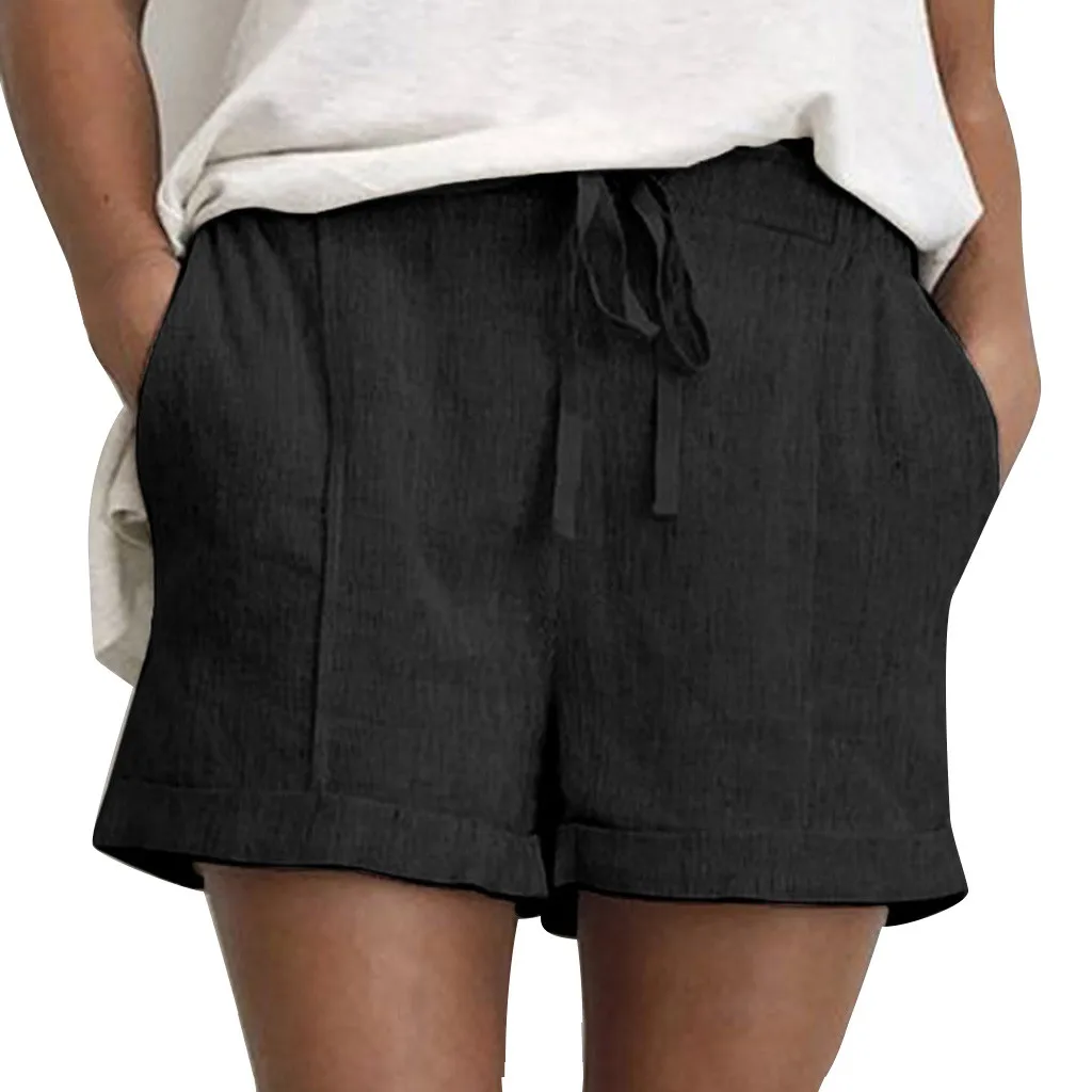

CHAMSGEND Women's Summer Solid color with cotton and linen pockets casual shorts loose wear casual fashion comfortable shorts