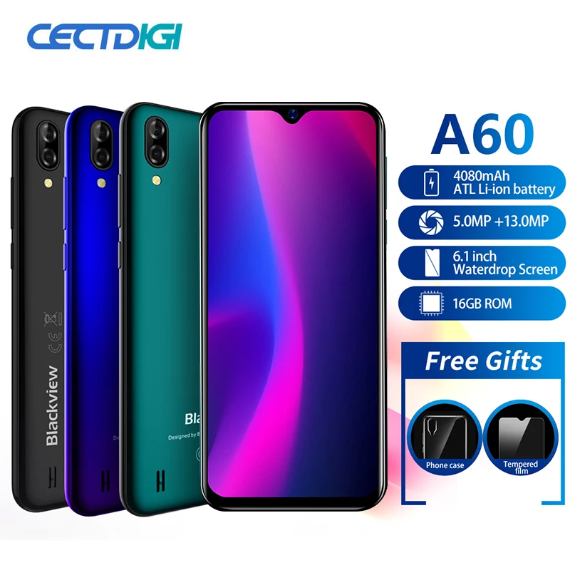 6 1 &quotводослива Экран Мобильный телефон Blackview A60 4080 mAh Android 8 смартфон 13MP сзади