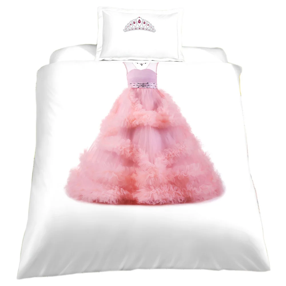 Prinzessin Kleid Einzeln Bettbezug & Kissenbezug Set Pink Bettwäsche Mädchen 