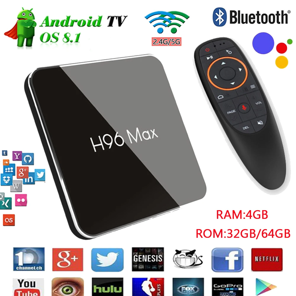 

New H96 Max X2 S905X2 Quad Core Android 8.1 Smart TV Box 4GB DDR4 32GB/64GB 2.4G&5G WiFi USB 3.0 100M LAN HDMI 2.1 Set-top Box