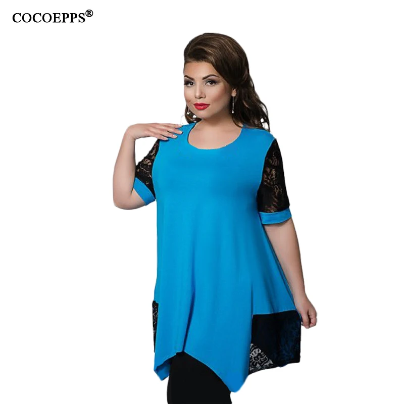

Summer 5XL 6XL Plus size Lace Long Tops Women Casual Big large Size Women clothing High Quality Irregular Basic T-shirt 3 colors