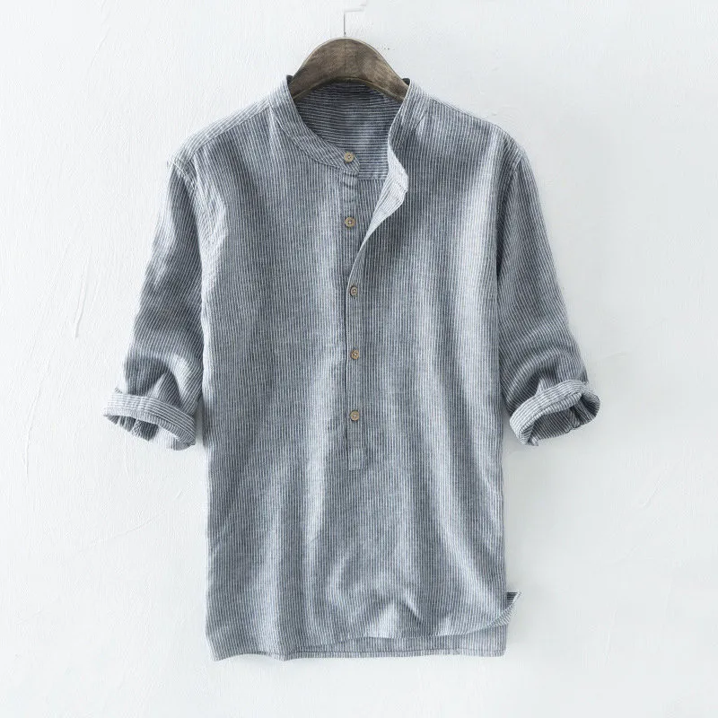 Новые рубашки мужские летние полосатые в японском стиле мягкие хлопковые рубашки уличная Мужская рубашка с коротким рукавом плюс размер Классическая рубашка