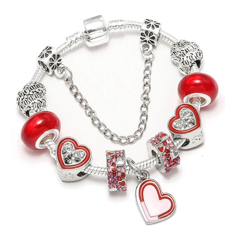 Boosbiy модный посеребренный браслет с бусинами в форме сердца для женщин DIY хрустальные бусины подходят к оригинальному бренду браслеты ювелирные изделия - Metal Color: 01