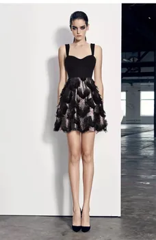 

Top Quality Black Sexy Slip A-line Feather Rayon Bandage Dress Elegant Party Dress