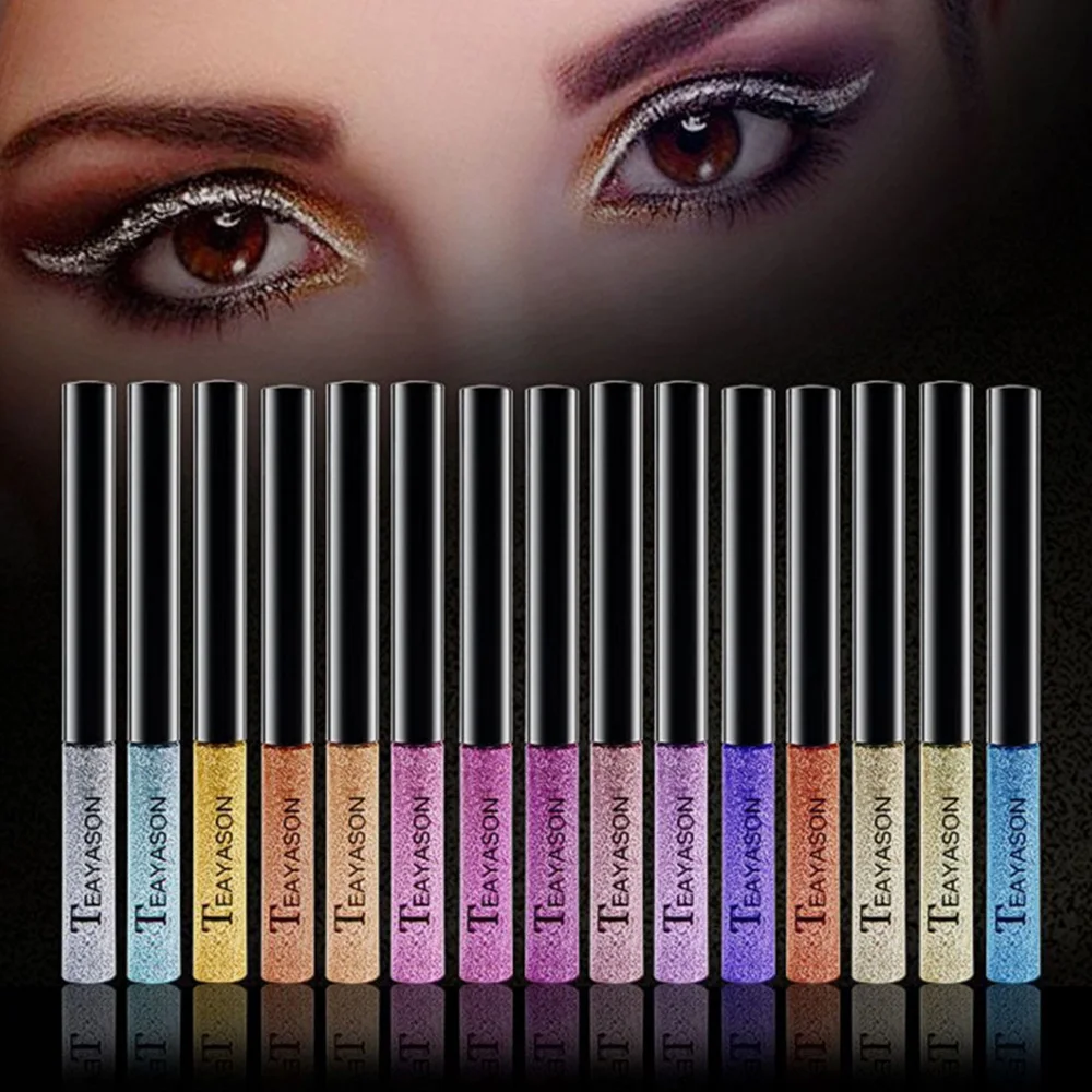

Brand New 15 Colors White Gold Glitter Shimmer Eyeshadow For Easy to Wear Waterproof Liquid Eyeliner Beauty Eye Liner Makeup