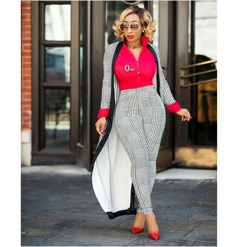

New Arrival 3 Pieces Set Women Crop Top&Pencil Pants&Jacket Fashion Clelebrity Office Lady Elegant Patchwork Long Sleeves Casual