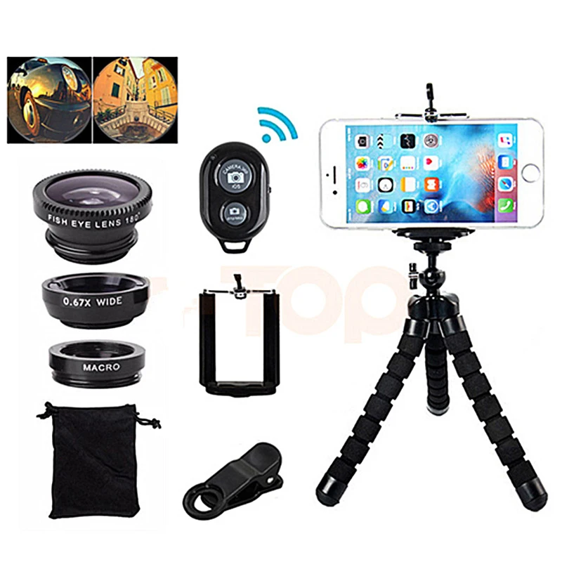 

Girlwoman Wide Angle Macro Fisheye Lens Camera Mobile Phone Lenses Fisheye Lentes Bluetooth Remote Control Octopus Tripod Stand