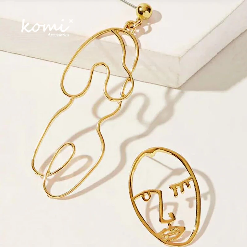 

KOMi Asymmetric Earrings Minimalist Hollow Face Earings Fashion Jewelry Geometric Abstract Statement Earrings for Women A10411