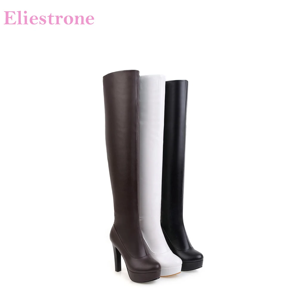 

Brand New Winter Sexy Brown White Women Thigh High Slouch Boots Soft Over Knee High Lady Riding Shoes AC92 Plus Big Size 10 43