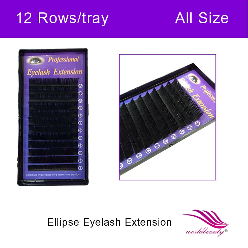 

Free shipping high quality new type fashion ellipse Flat eyelash extensions 1 tray 12rows/tray all size available