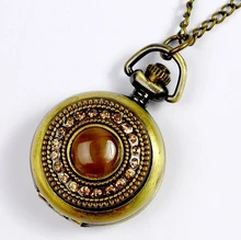 New Fashion Ambar Chain Pocket Watch Women Emerald Jewelry Green Crystal Rhinestone Black Green Elf Eye Blue Red Stones