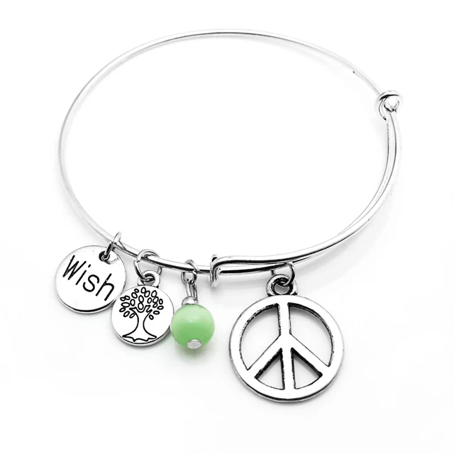 Summer Love Brand Charms Moon Peace Bangle Bracelet Wire Cable Summer Love Brand Charms Moon Peace Bangle Bracelet Wire Cable With Pedant Tree Heart