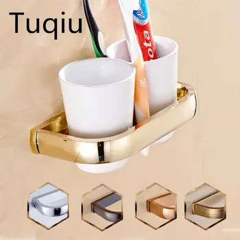 

New Modern washroom double toothbrush holder luxury European style tumbler & cup holder wall mounted bath product 5 colors
