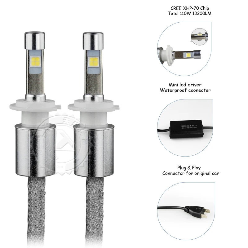 TINSIN Освещение СИД наивысшей мощности Светодиодный 6600lm 55 Вт светодиодных чипов XHP-70 P70 H4 H7 H11 HB3 HB4 комплект автомобильных светодиодных фар с 4300k 5000k 6000k