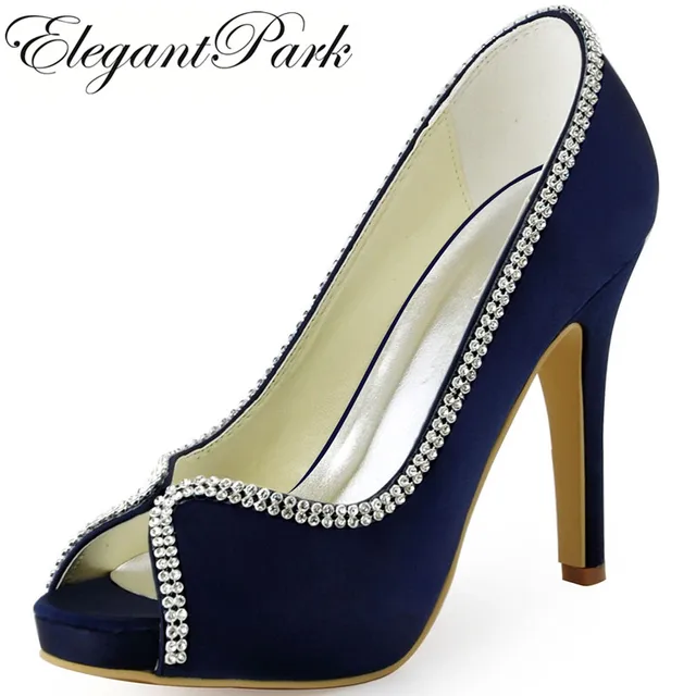 zapatos de mujer azul marino satinado vestido de dama de novia de la