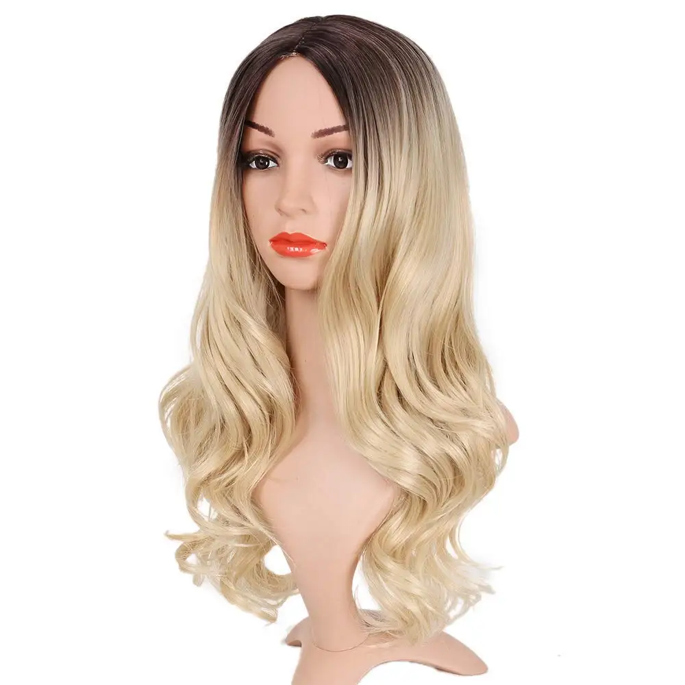 Pageup Middle Part Ombre Blond Wig For Women Heat Resistant Fiber Ladies Daily Cosplay Long Wavy Hair Curly Synthetic Blonde Wig (1)