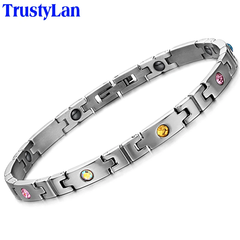 TrustyLan здоровья женщин Магнитные кольцеобразные браслеты дамы сверкающий кристалл горный хрусталь ювелирные аксессуары мощность женщин браслет