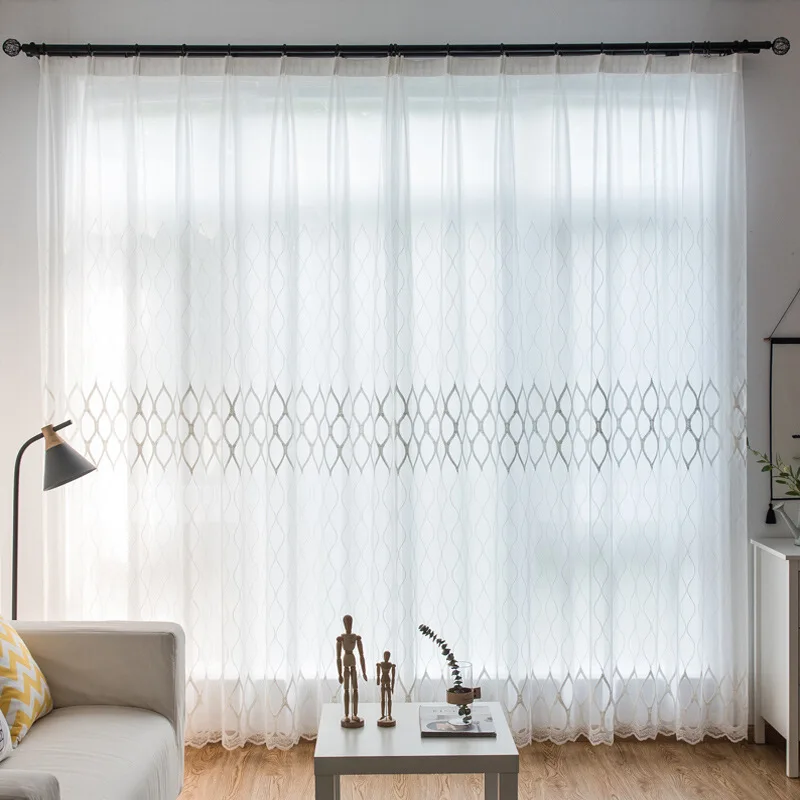 

European and American Style embroidered Tulle Half-window of living room bedroom balcony partition customized processing curtain