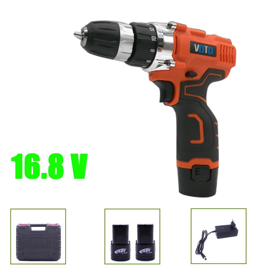 

VOTO V6 2*Battery Rechargeable Cordless Drill Electric Screwdriver Set Lithium Power Tools Screw Gun Driver 16.8V Orange Case