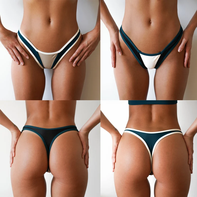 Новые модные женские плавки бикини бразильские стринги сшивание цвета бикини для плавания Шорты пляжная одежда