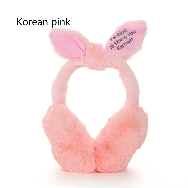 1 шт., модные милые женские наушники для девочек, с кроличьим мехом, с бантом, теплые наушники для ушей - Цвет: Korean Pink