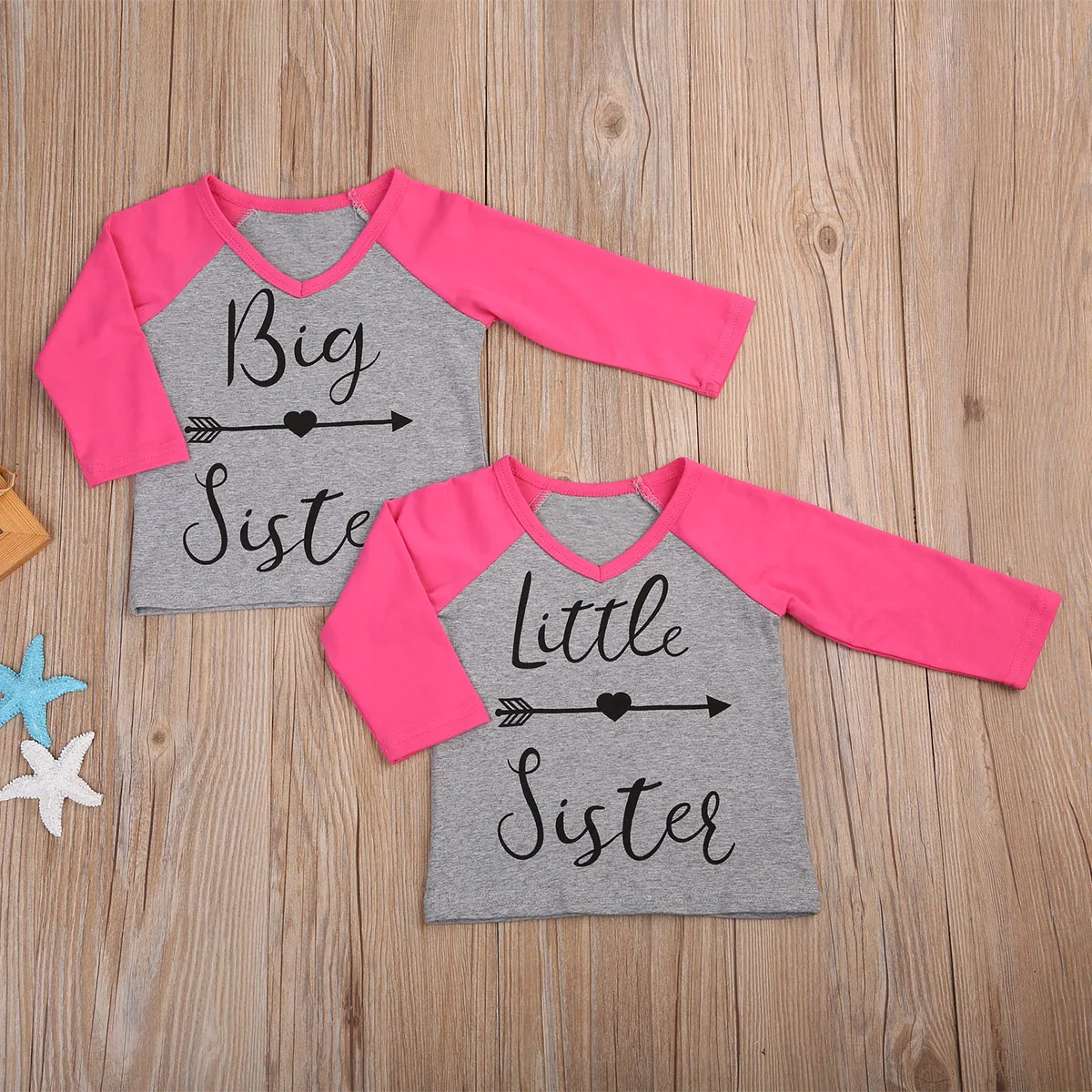 Infant Baby Kids Girls T shirt Litter Big Sister Cotton Long Sleeve T shirt Tops Matching