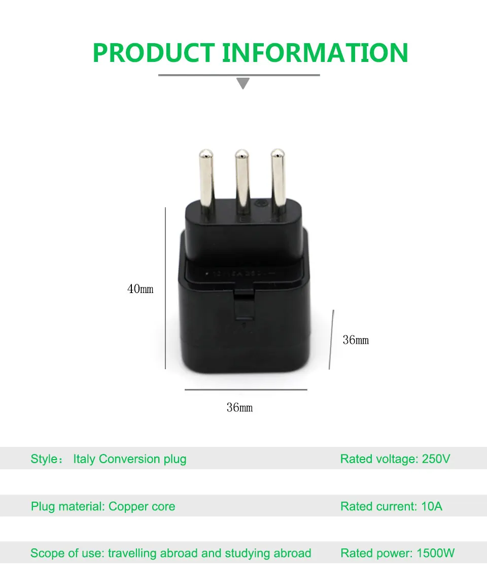 1PC New High Quality Universal UKUSEUAU to Italian 3pin Travel Plug Italy Milan Chile Converter Adapter Plug Adaptor Convert (8)