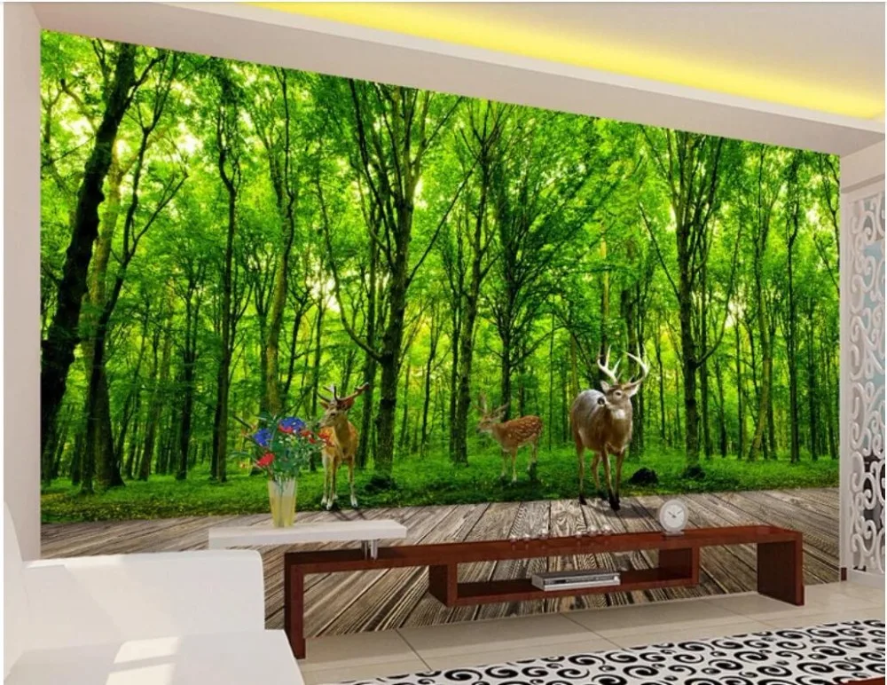 На заказ Фреска 3d фото обои Лось джунгли обои «Пейзаж» гостиная домашний Декор 3d настенные фрески обои для стены 3 d