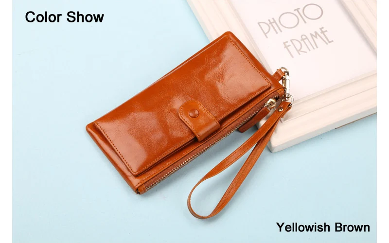 Best Quality! Women Oil Wax Genuine Cowhide Leather Long Zipper Wallet Lady Fashion Clutch Purse Bag With Strap 7 colors 2153