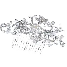 HTHL Для женщин серебро горный хрусталь свадебный цветок невесты ободок на голову с жемчугом для волос заколка-Расческа с цветочным узором