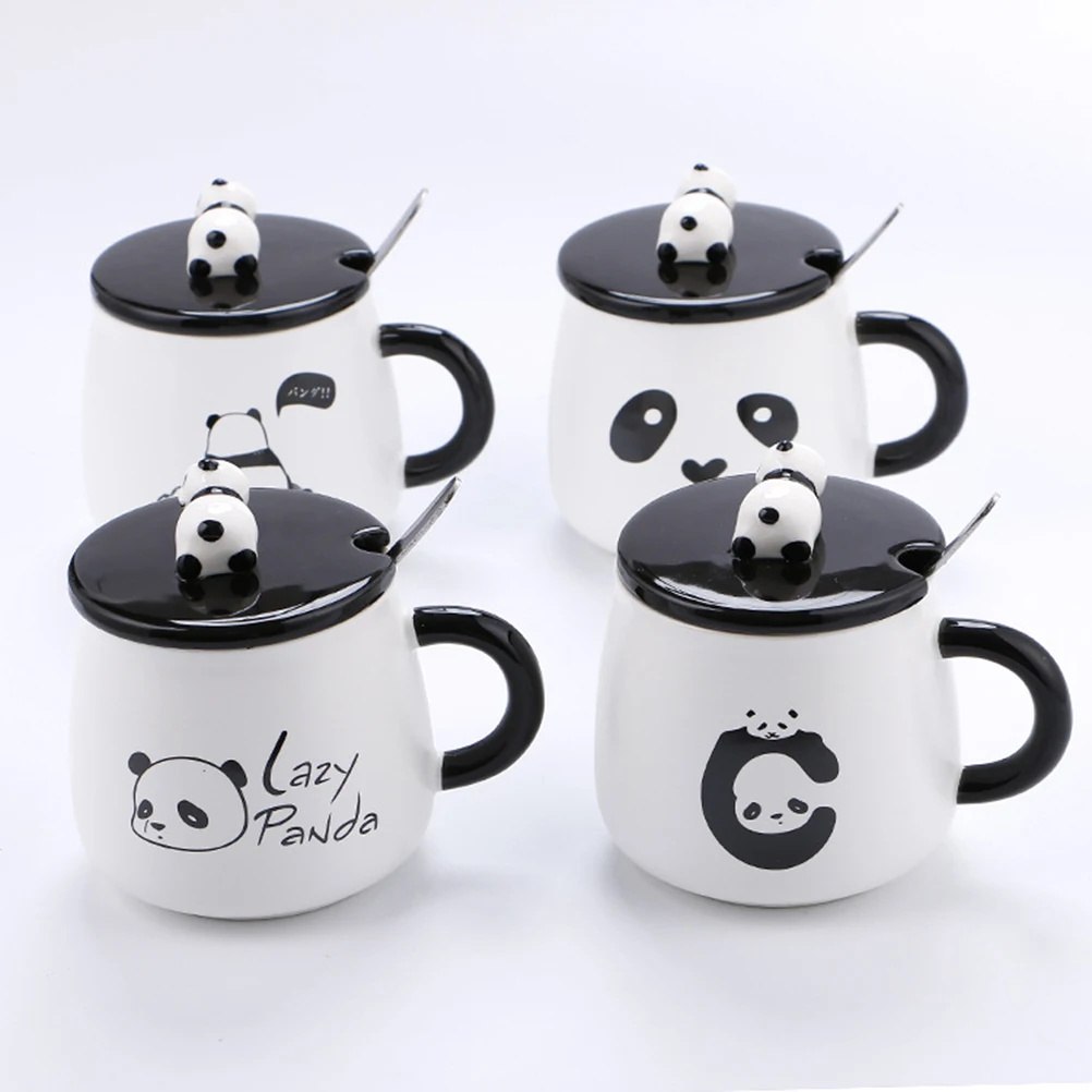 Мультяшная панда керамическая кружка 3D рельефная чашка с крышкой с ложкой кофе молоко чай чашка для домашнего офиса студентов(случайный стиль, 301-400 мл