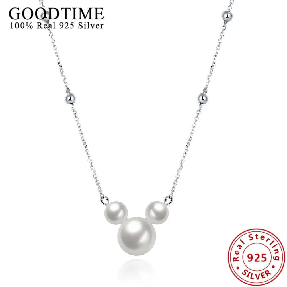 Настоящее твердое 925 пробы серебро в форме Микки жемчужные подвески ожерелья для женщин прекрасные звенья цепи ожерелье Чокер ожерелья GTN055