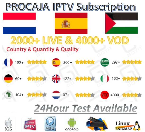 

pro neotv procaja iptv subscription Android m3u mag Europe France osn ocs Spain iptv dazn Arabic iptv bein sport Italy Germany