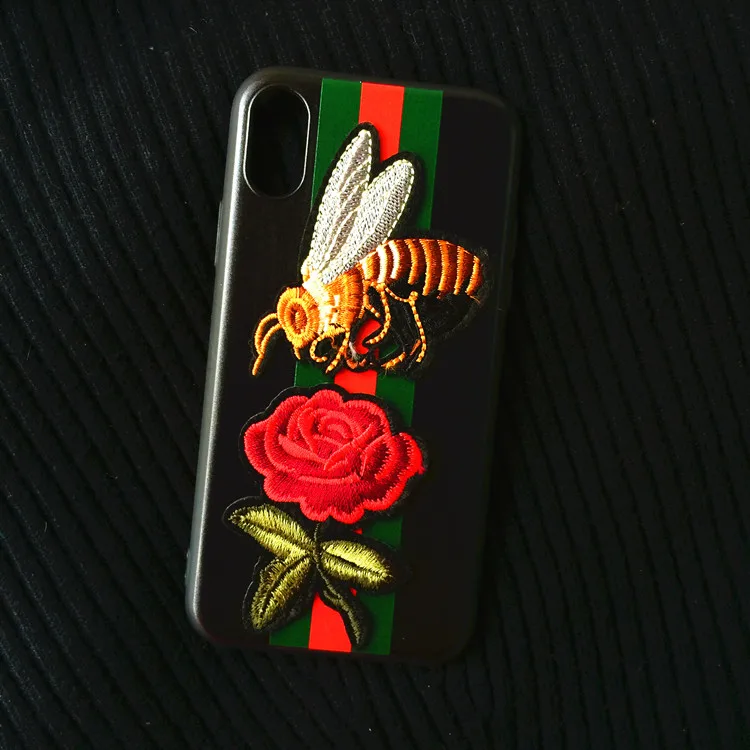 Soft Luxury Embroidere Bee Tiger Snake Brand Case for Iphone X 6 6S 7 8 Plus 5S SE Silicone Cover Man Lady Case Cases Protector
