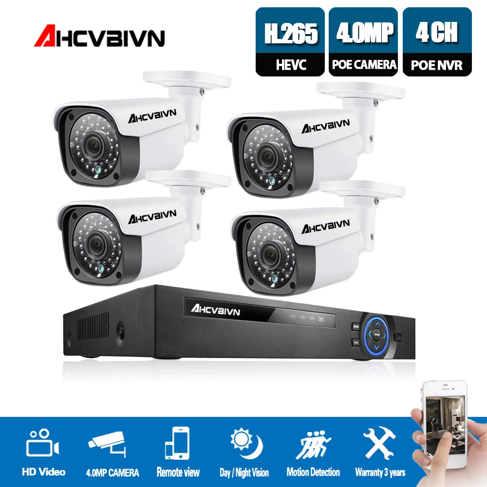 

CCTV 4CH NVR System 5MP 4MP PoE NVR In/Outdoor 4.0MP IP Camera System Cloud 1080P 5.0MP NVR Kit Motion Detect Night Vision