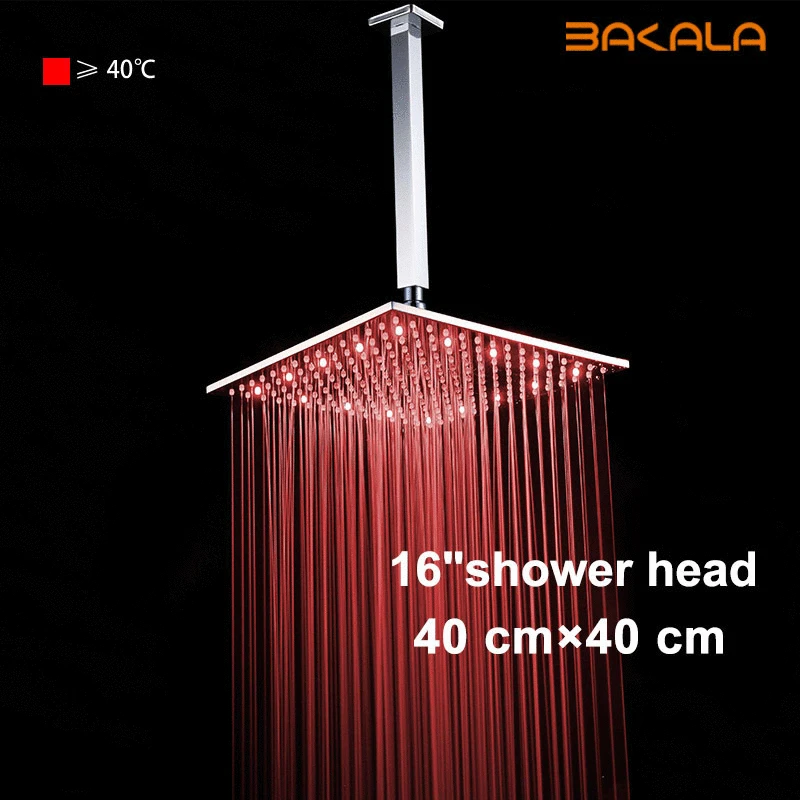 BAKALA 8 10 12 16 дюймов с водным питанием от дождя светодиодная душевая головка для ванной комнаты 3 цвета Светодиодная душевая головка. Chuveiro, светодиод