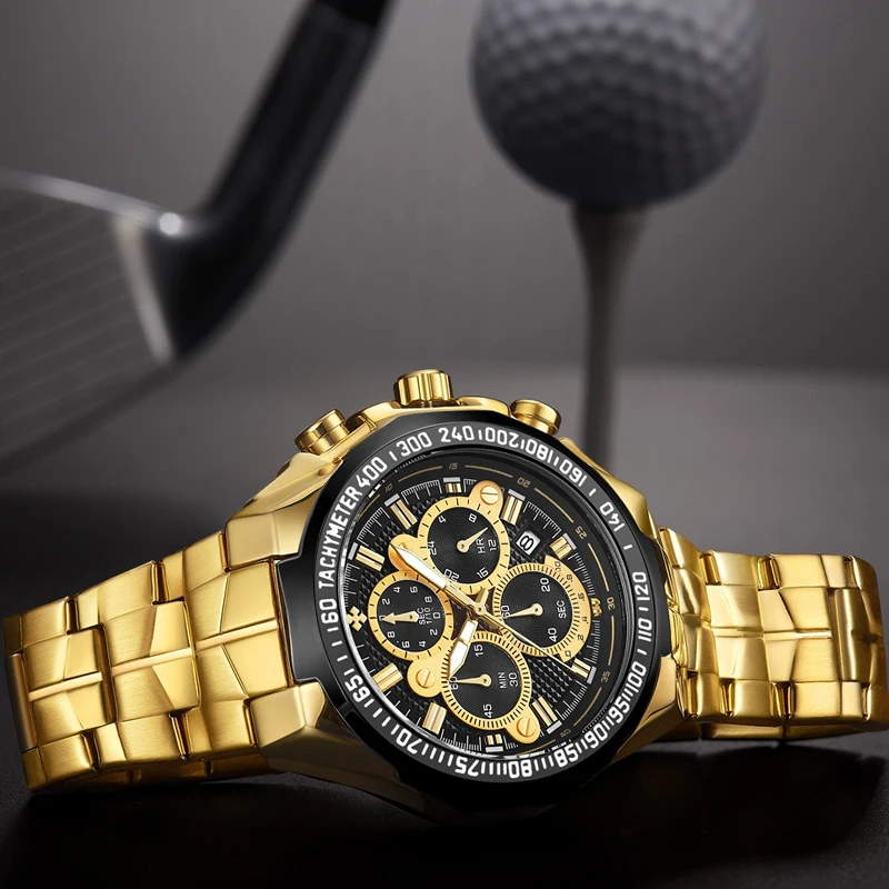 WWOOR Для мужчин часы лучший бренд класса люкс Хронограф большое лицо золотые кварцевые часы Для мужчин наручные часы мужской Нержавеющая сталь Relogio Masculino