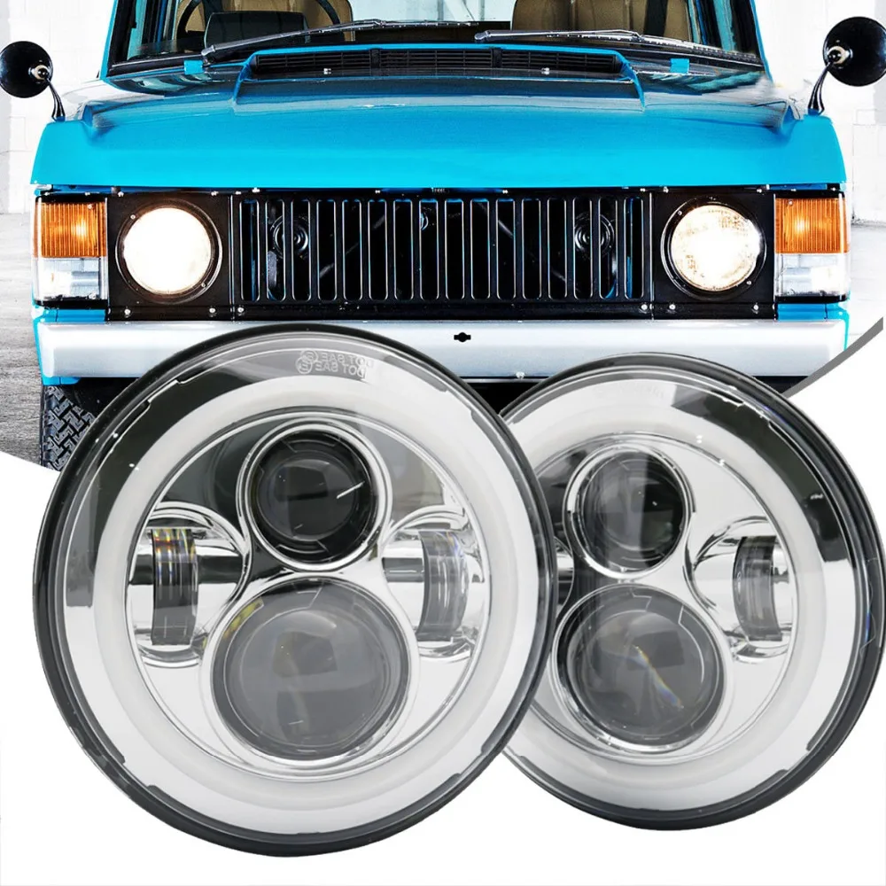 2Psc 7 Inch LED Headlight H4 Hi-Lo With Halo Angel Eyes For Lada 4x4 urban Niva Jeep JK Land rover  - 32982100031