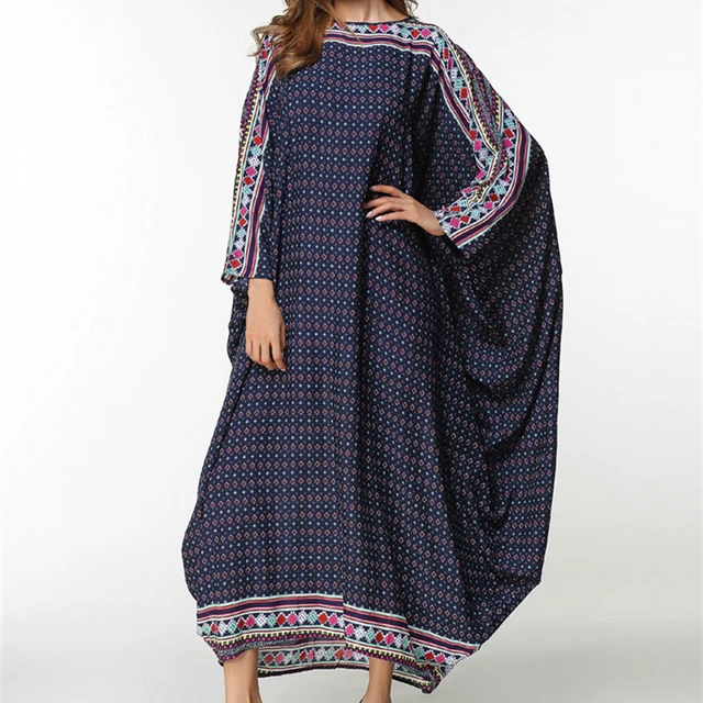 Brand Fashion Print Plus Size Robe Knitting Patchwork Dresses Kaftan Abaya